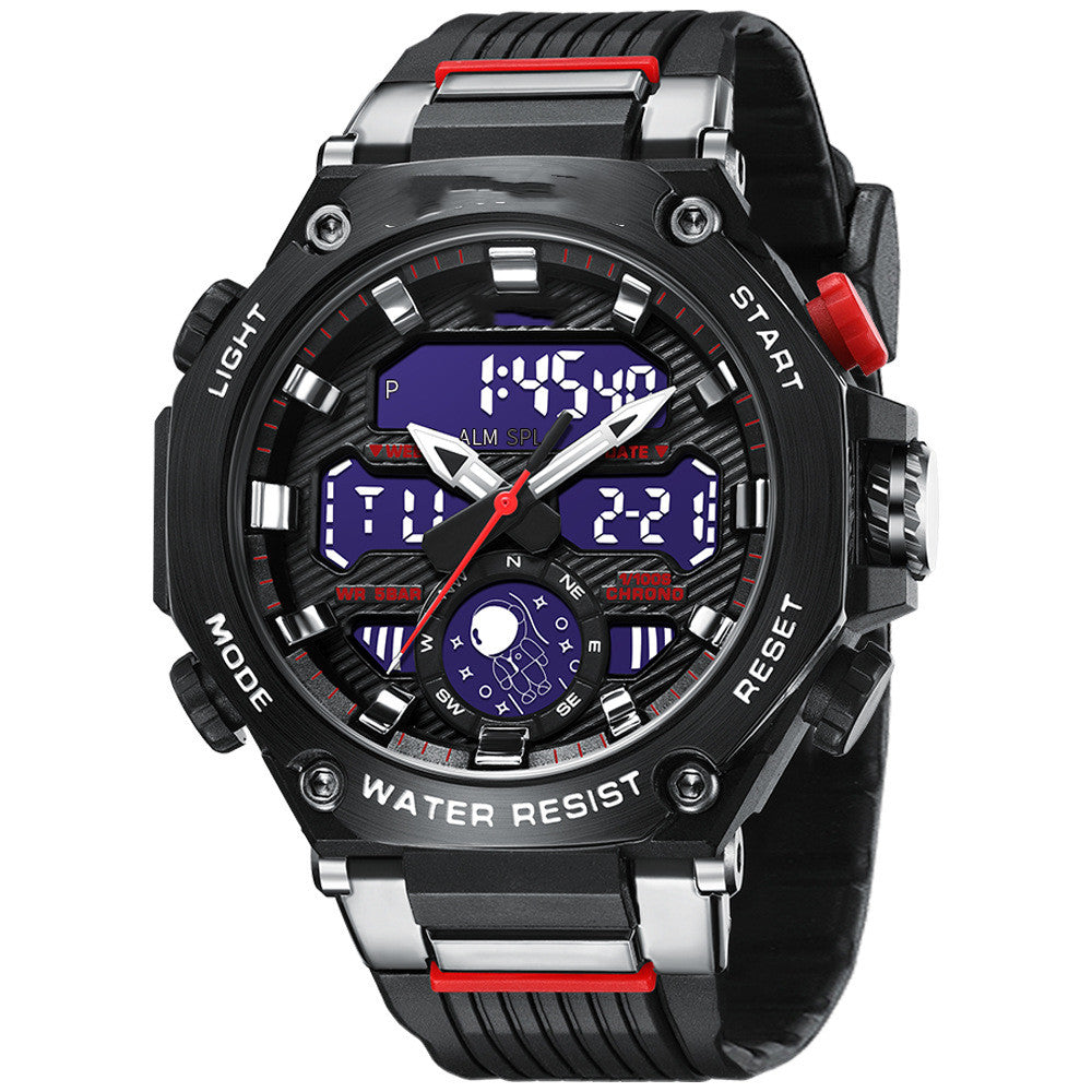 Men's casual alloy multifunctional watch by R&G Boutique, showing a sleek watch face with multiple dials and a metal strap.