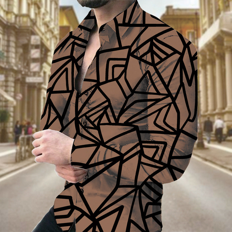 Men's long sleeve shirt with geometric print from R&G Boutique, featuring a modern design and stylish pattern.