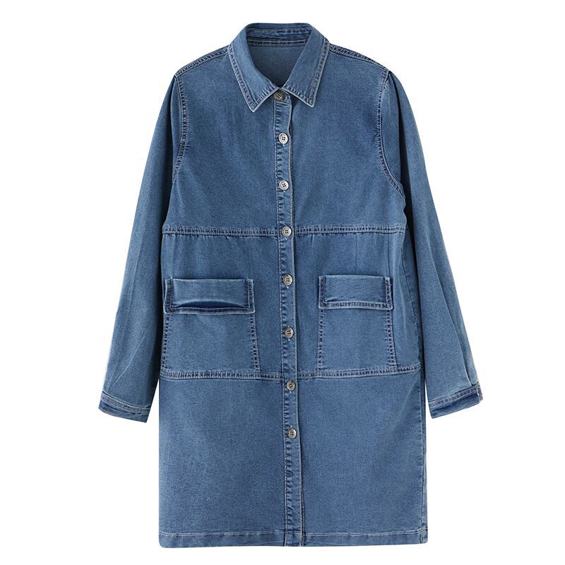 Korean-style slimming denim shirt dress by R&G Boutique, elegant vintage single-breasted coat with versatile fashion appeal.