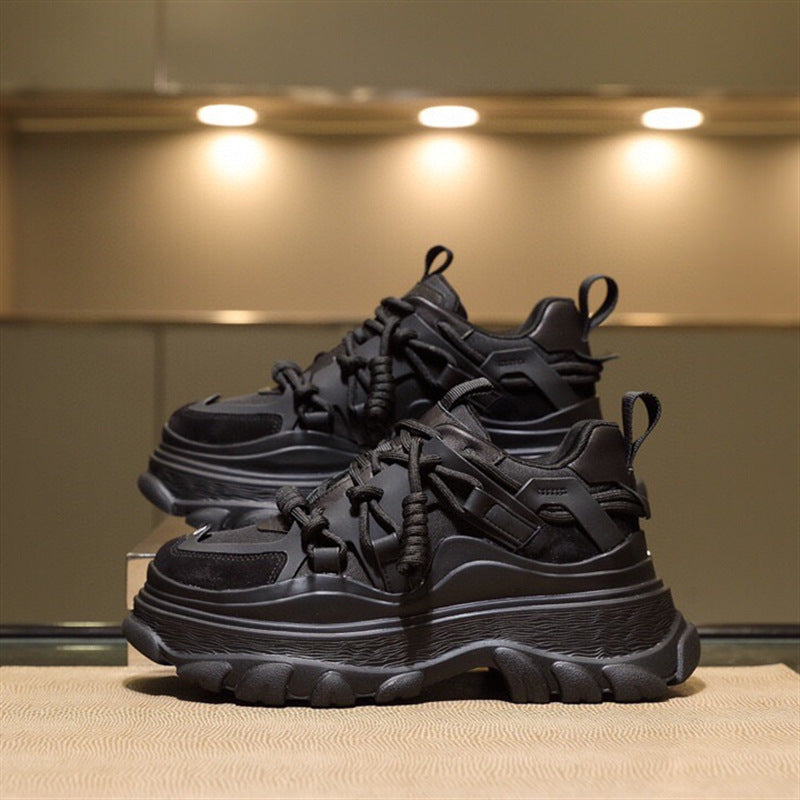 Women's casual leather platform sneakers with lace-up design from R&G Boutique, featuring a trendy, comfortable shoe style.