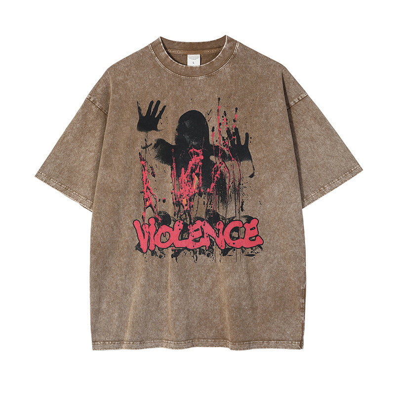 R&G Boutique TeeBatik distressed print short sleeve T-shirt with casual design and worn-in denim look, showcasing the front view.