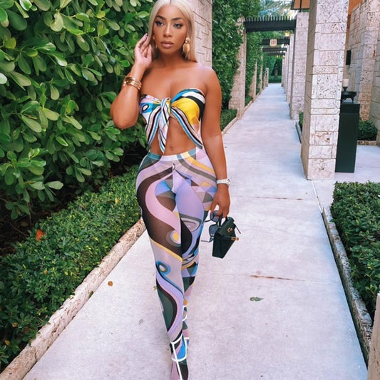 Vintage Print Mesh Patchwork Leggings