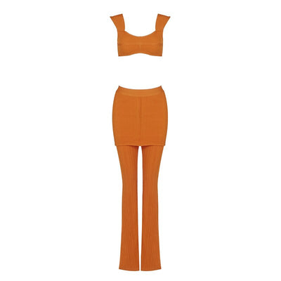 Tank Top Pants Two Piece Set Camisole Stretch Knit Flare Pants Bandage Crop Tops Full Length Pants Suit New High Quality