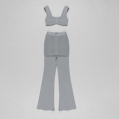 Tank Top Pants Two Piece Set Camisole Stretch Knit Flare Pants Bandage Crop Tops Full Length Pants Suit New High Quality