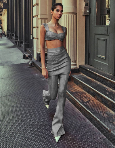 Tank Top Pants Two Piece Set Camisole Stretch Knit Flare Pants Bandage Crop Tops Full Length Pants Suit New High Quality