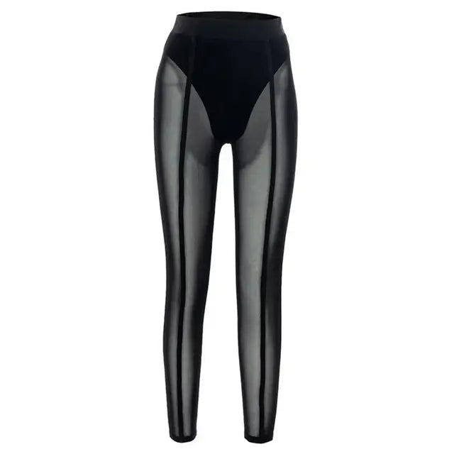 High Waist Slim Fit Elastic Waistband Skinny Leggings Hip Lifting Women Mesh Sheer Skinny Leggings Club Wear