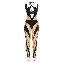 Autumn Women's New Sexy Mesh Perspective Splicing Tight Sleeveless Leggings