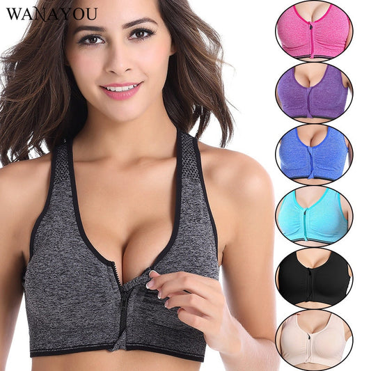 Zipper Push-Up Padded Sports Bra