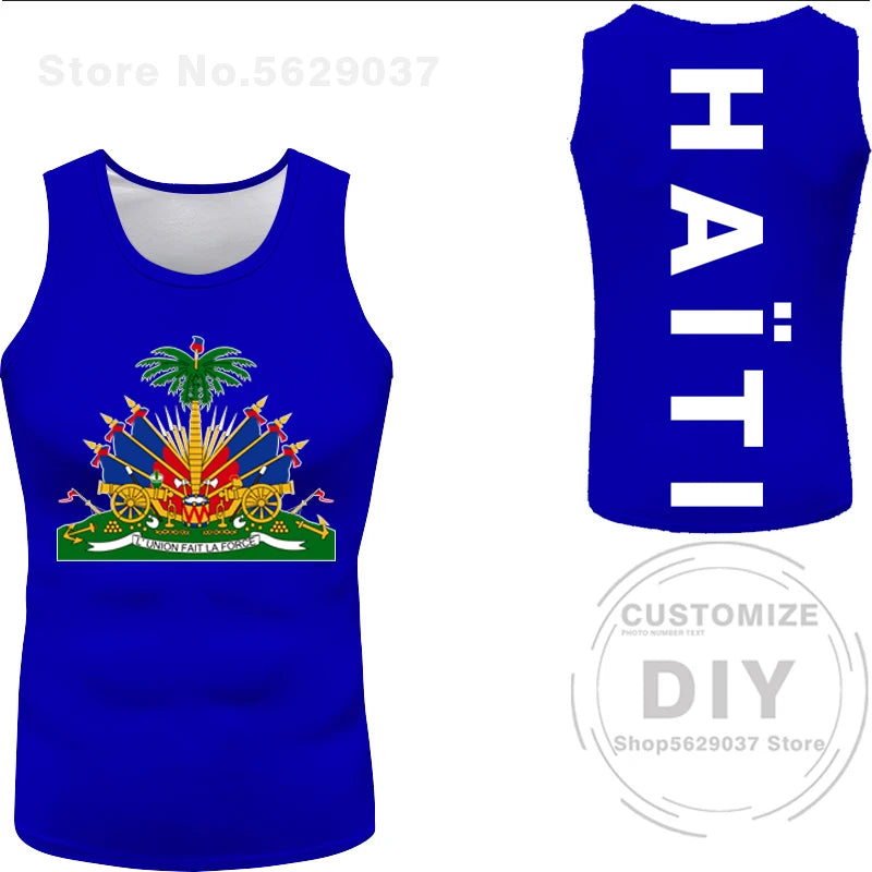 Haitian flag Print Photo Sleeveless T-Shirt