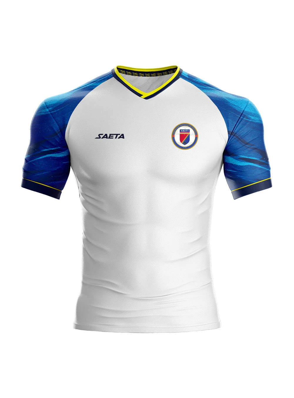 Haiti National Team away jersey by R&G Boutique, featuring team colors and design, displayed flat on a white background.
