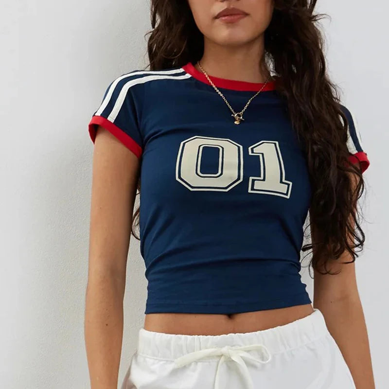 World cup Brazil Letters Print Crop Tops Casual Slim T-Shirt