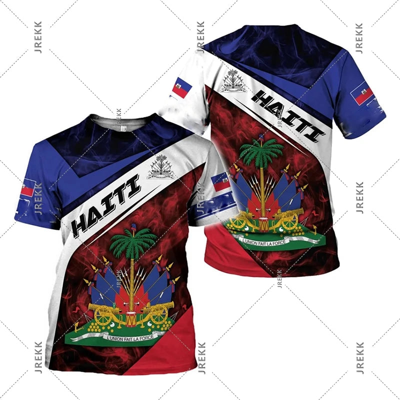 Haiti Flag Day short sleeve T-shirt for men and women with Haiti flag design, casual clothing by R&G Boutique.