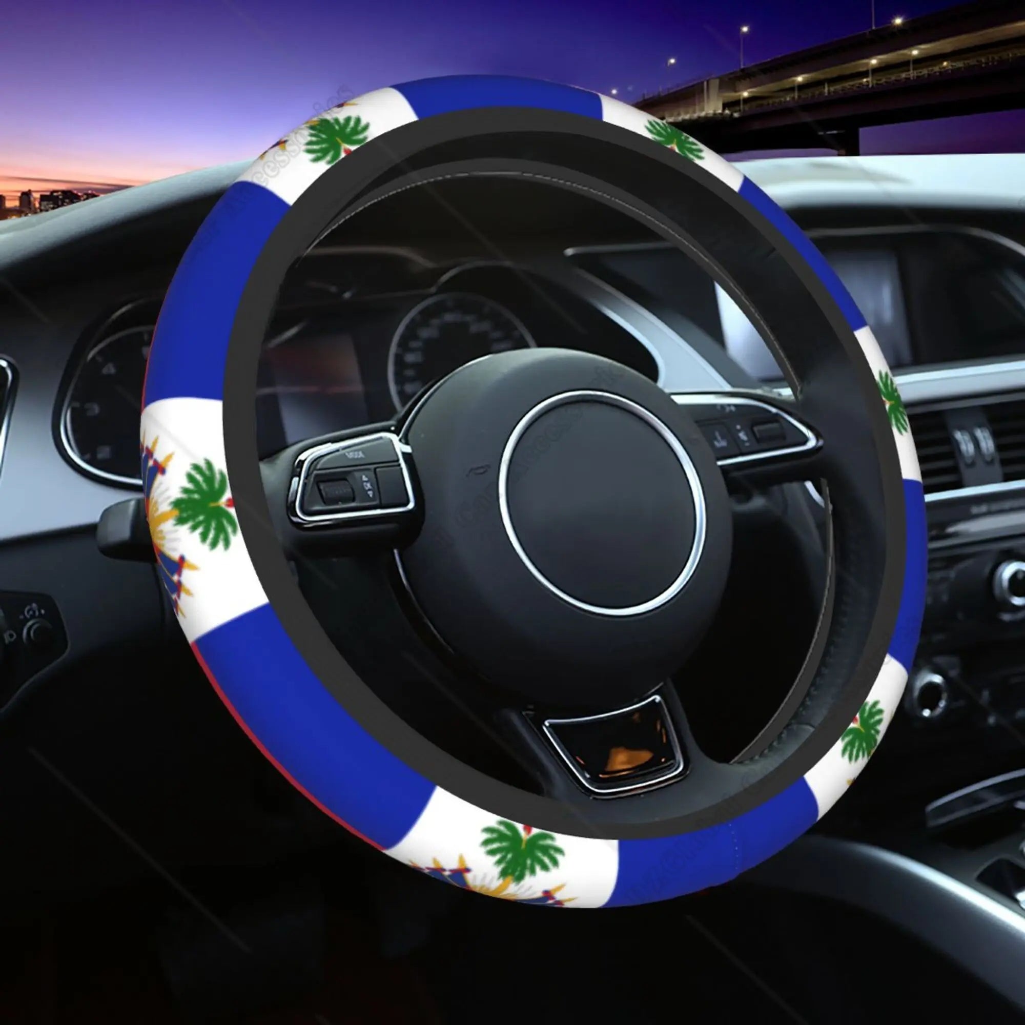 Haiti Flag Steering Wheel Cover