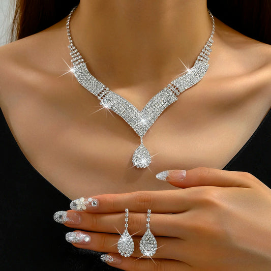 3pcs fashionable rhinestones, water drop, necklaces, earrings, jewelry sets R&G Boutique