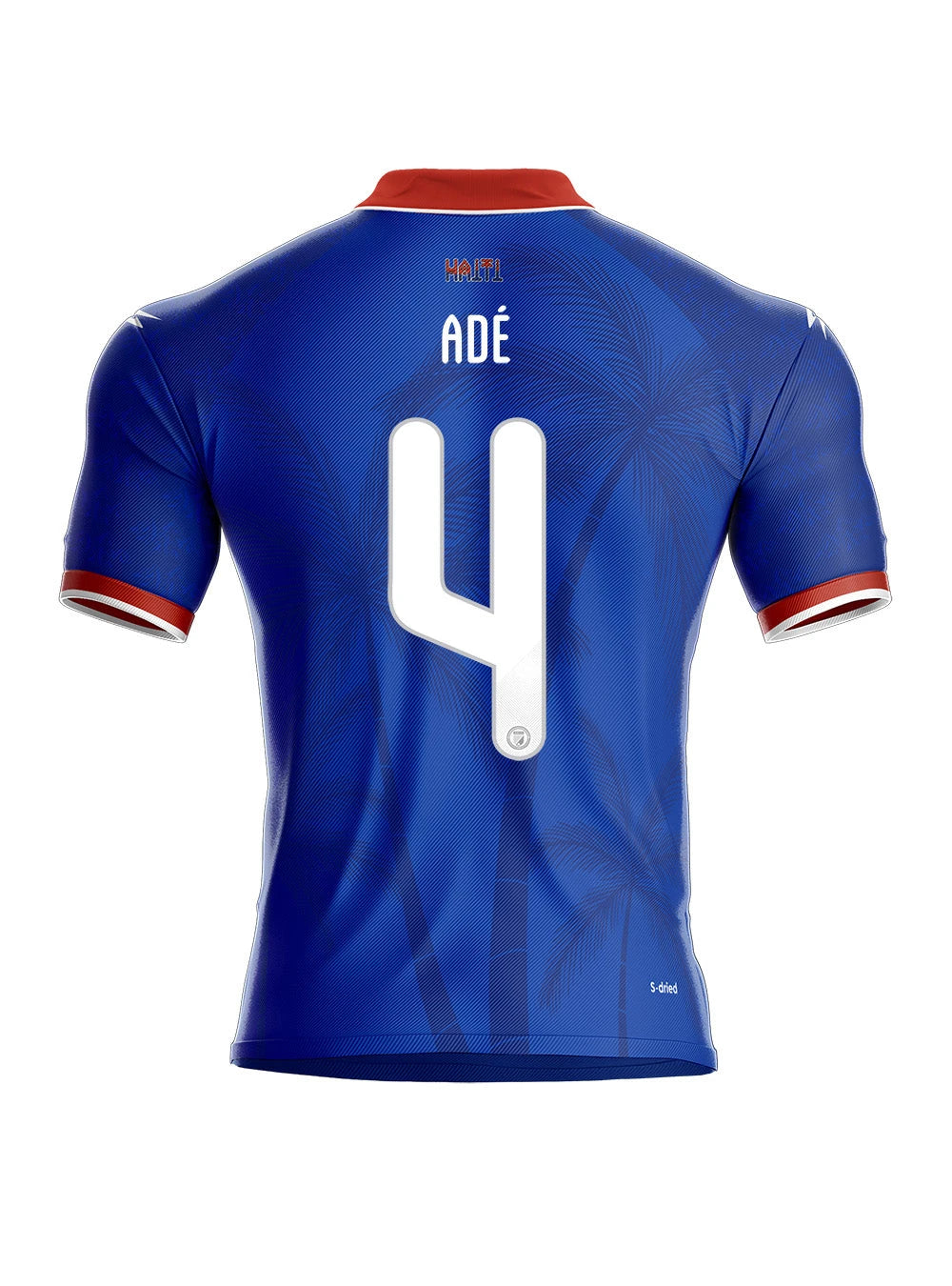 Haiti National Team away jersey by R&G Boutique, featuring team colors and design details, displayed on a hanger.
