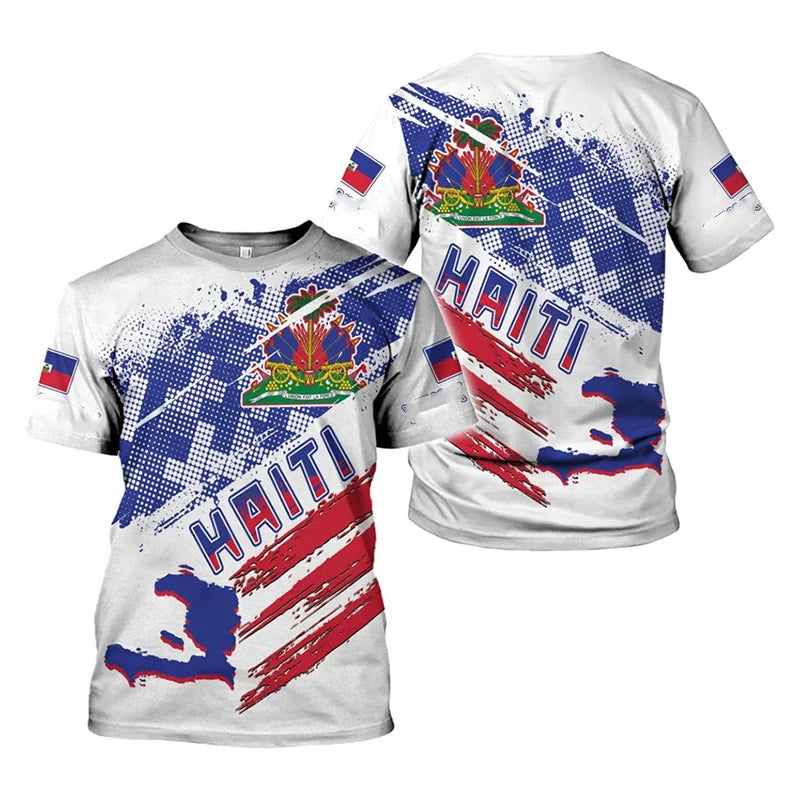 Haiti Flag Day short sleeve T-shirt for men and women with Haiti flag design, casual clothing by R&G Boutique.