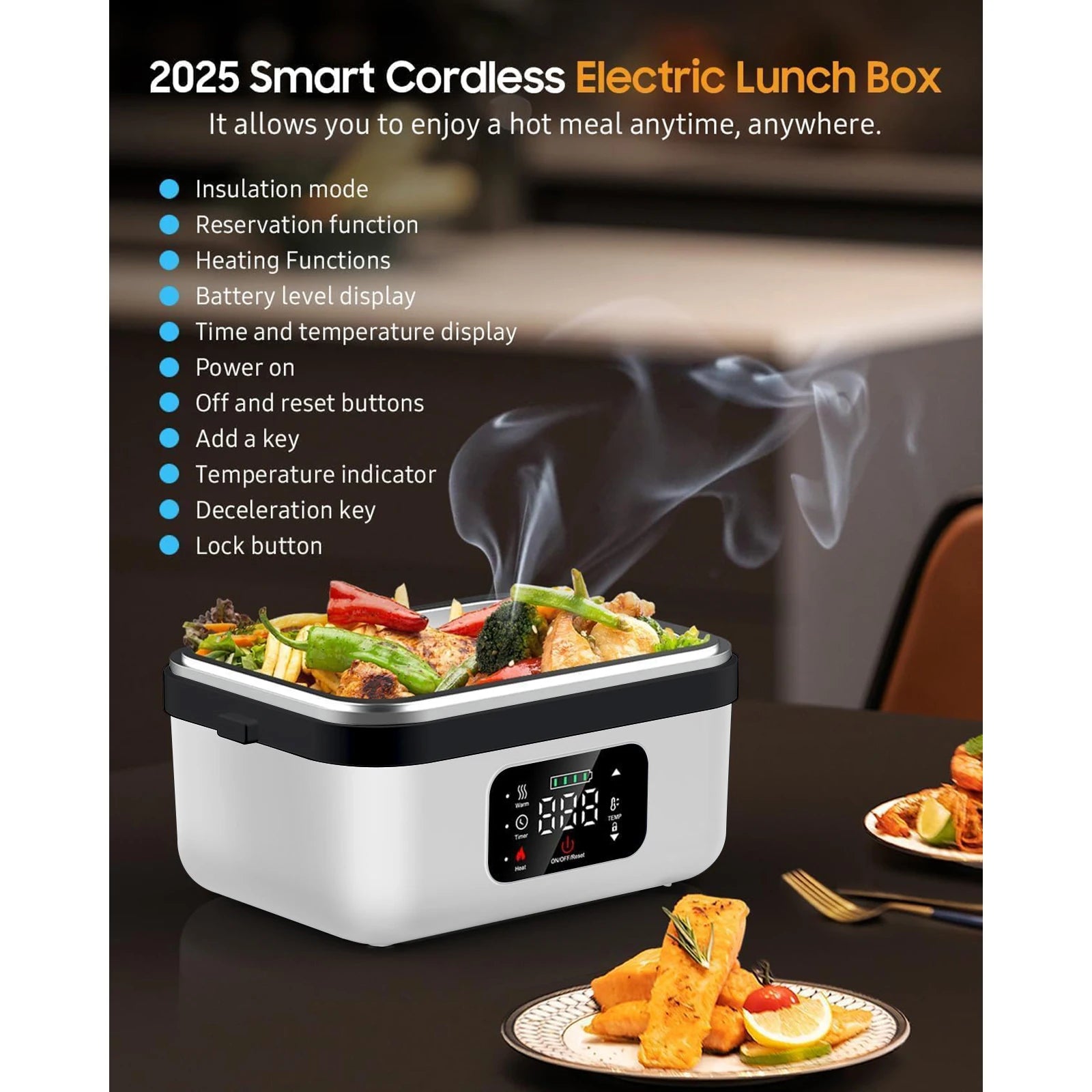 8000mAh Rechargeable Timer Automatic Heating Lunch Box,