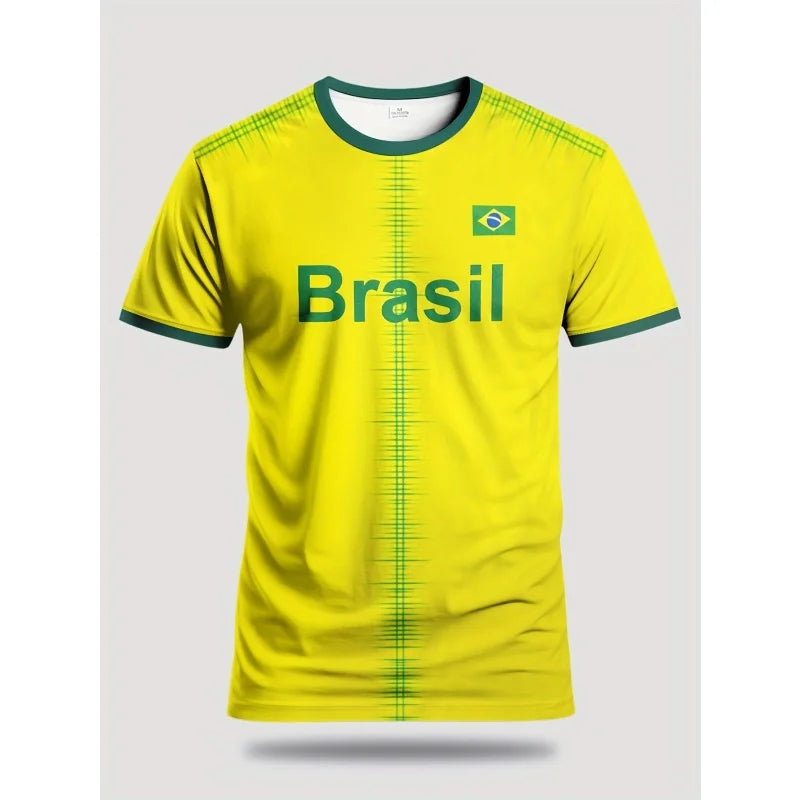 Brazilian Football Pattern T-Shirt For Men Brazil Sports Jerseys
