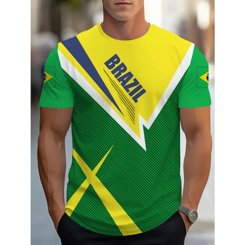 Brazilian Football Pattern T-Shirt For Men Brazil Sports Jerseys