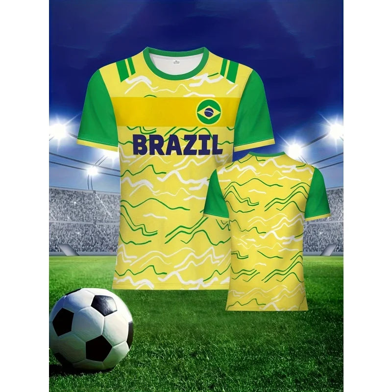 Brazilian Football Pattern T-Shirt For Men Brazil Sports Jerseys