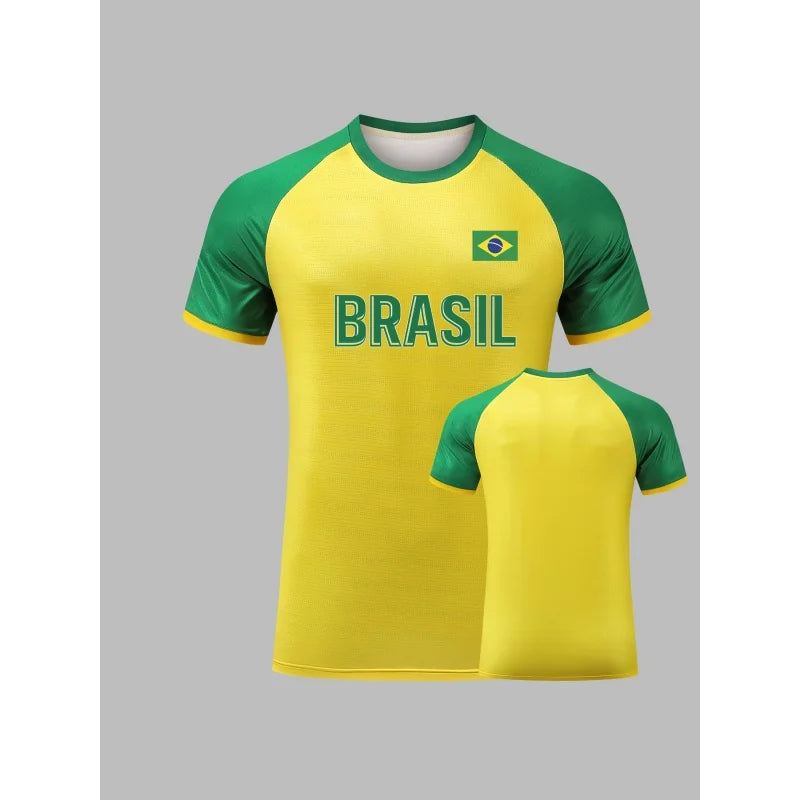 Brazilian Football Pattern T-Shirt For Men Brazil Sports Jerseys