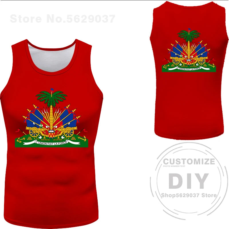 Haitian flag Print Photo Sleeveless T-Shirt