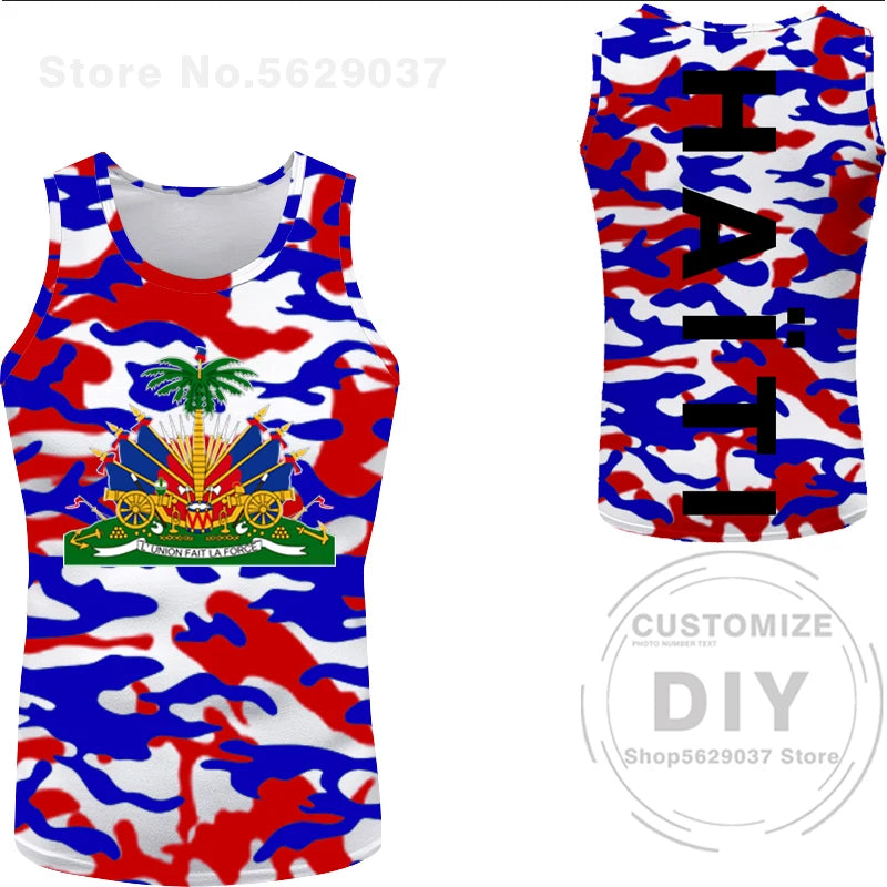 Haitian flag Print Photo Sleeveless T-Shirt