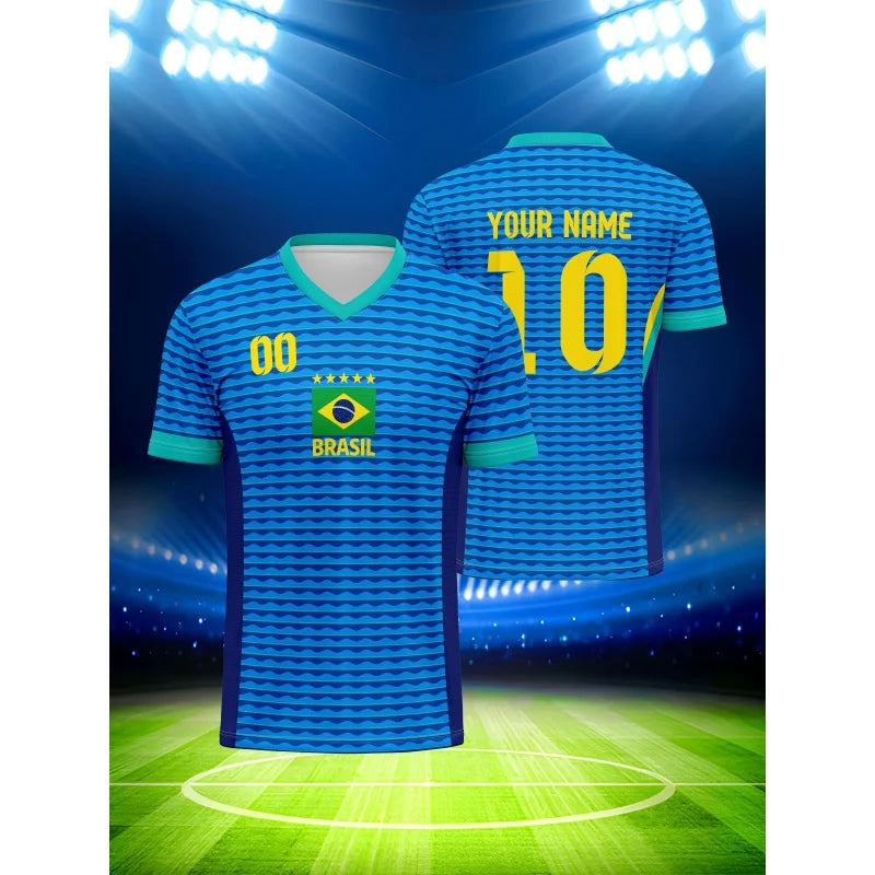 Brazilian Football Pattern T-Shirt For Men Brazil Sports Jerseys