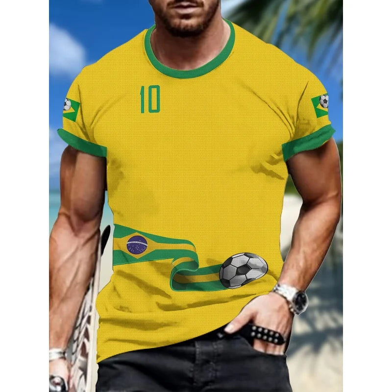 Brazilian Football Pattern T-Shirt For Men Brazil Sports Jerseys