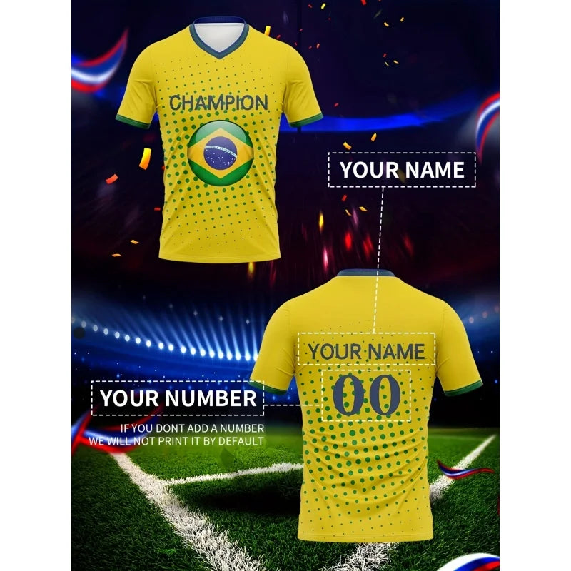 Brazilian Football Pattern T-Shirt For Men Brazil Sports Jerseys