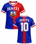 Haiti Kids Soccer T-shirt by R&G Boutique, quick dry short sleeve kids' sports shirt with vibrant soccer-themed design.