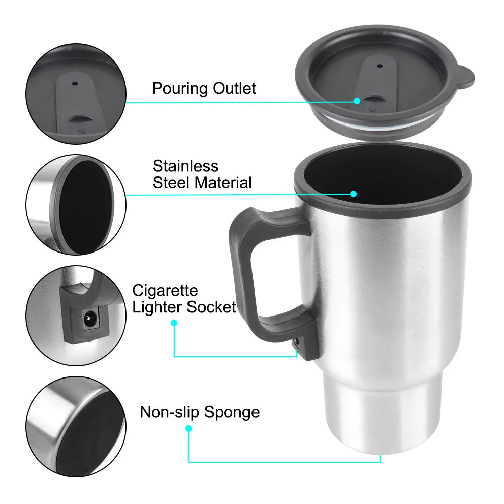 12V 450ml Stainless Steel Water Coffee Milk self heating mug