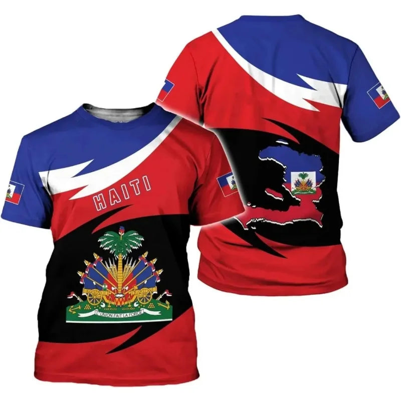 Haiti National Emblem Pattern T-Shirt For Men Haitian Flag 3D Printed Tees Casual Loose T Shirts Round Neck Tops Short Sleeves