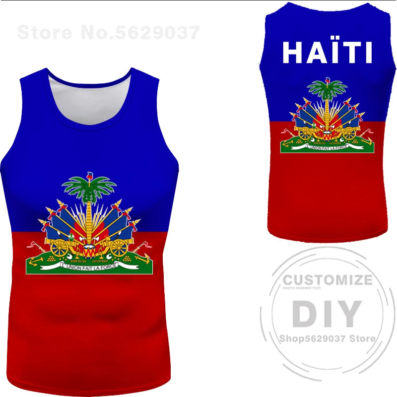 Haitian flag Print Photo Sleeveless T-Shirt