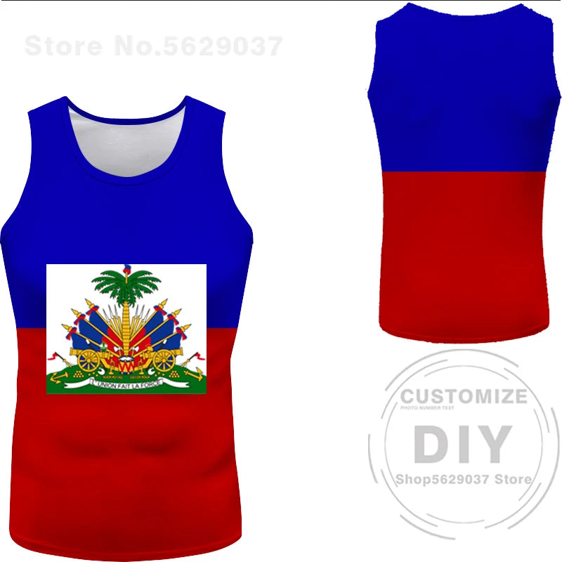 Haitian flag Print Photo Sleeveless T-Shirt