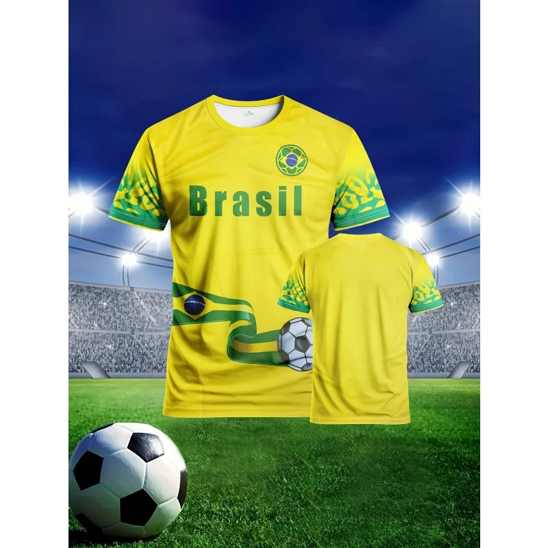 Brazilian Football Pattern T-Shirt For Men Brazil Sports Jerseys