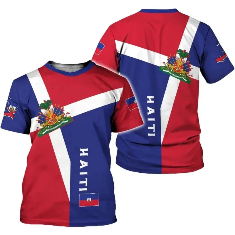 Haiti National Emblem Pattern T-Shirt For Men Haitian Flag 3D Printed Tees Casual Loose T Shirts Round Neck Tops Short Sleeves