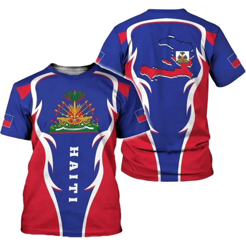 Haiti National Emblem Pattern T-Shirt For Men Haitian Flag 3D Printed Tees Casual Loose T Shirts Round Neck Tops Short Sleeves