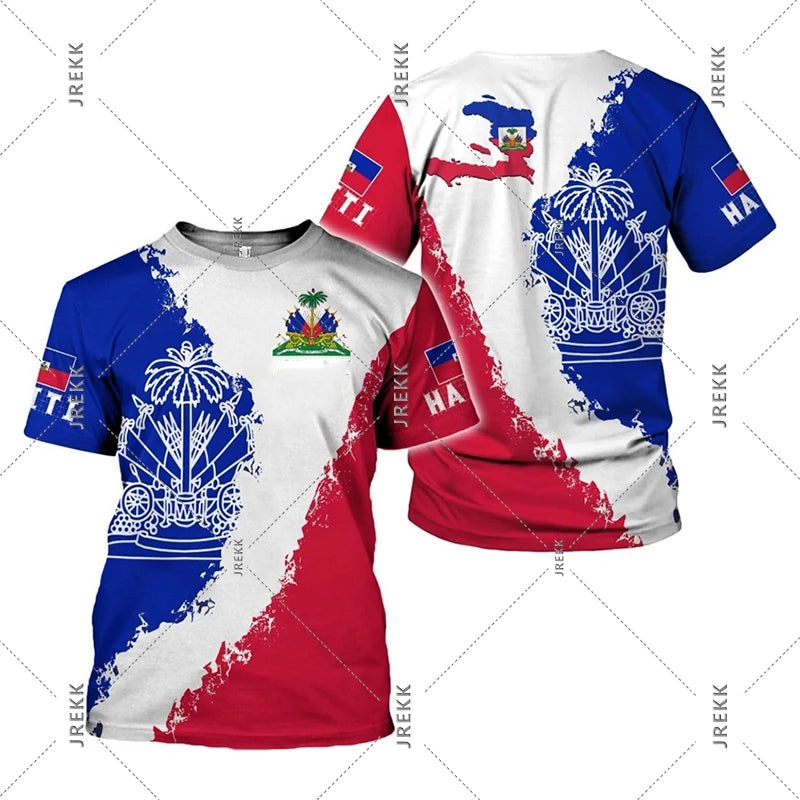 Haiti Flag Day short sleeve T-shirt for men and women, featuring the Haitian flag design, by R&G Boutique.