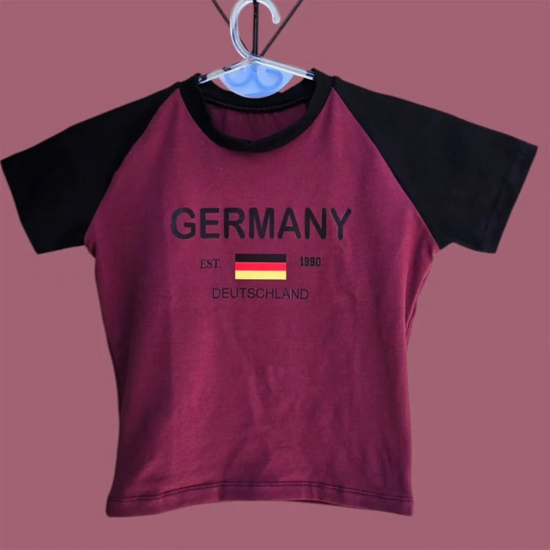 World cup Brazil Letters Print Crop Tops Casual Slim T-Shirt