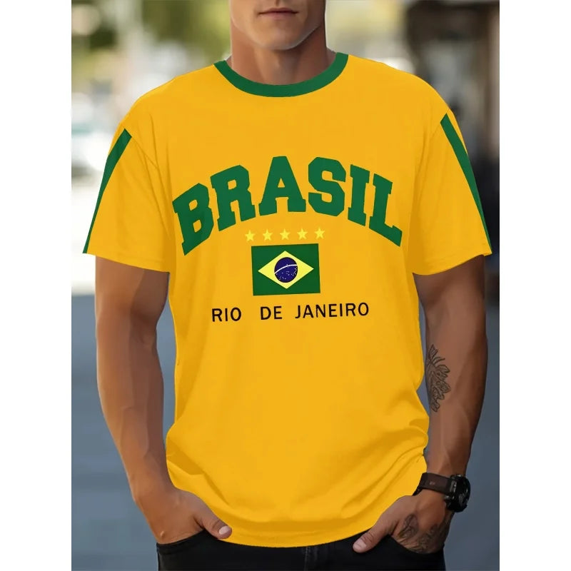 Brazilian Football Pattern T-Shirt For Men Brazil Sports Jerseys