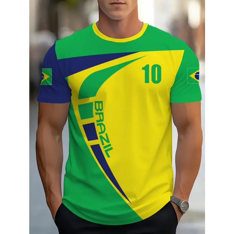 Brazilian Football Pattern T-Shirt For Men Brazil Sports Jerseys