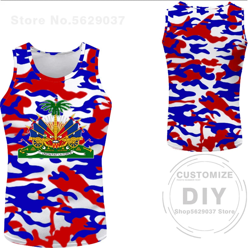 Haitian flag Print Photo Sleeveless T-Shirt