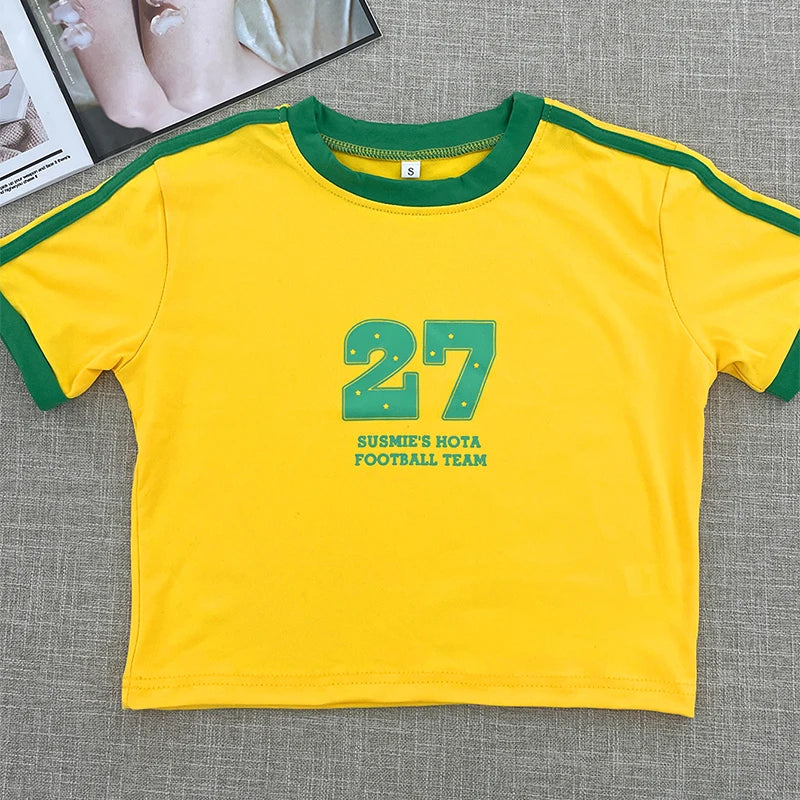 World cup Brazil Letters Print Crop Tops Casual Slim T-Shirt