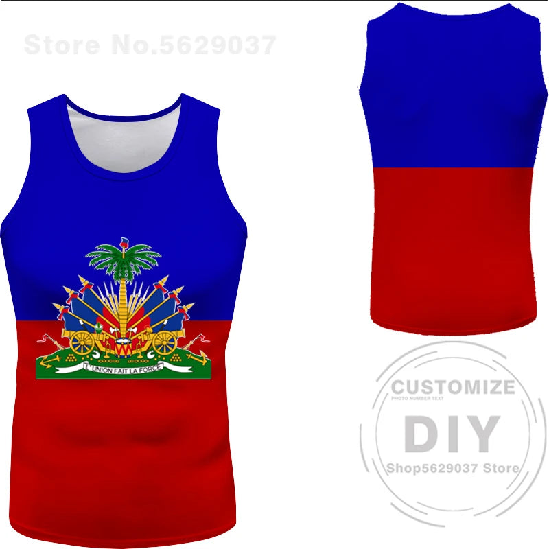 Haitian flag Print Photo Sleeveless T-Shirt