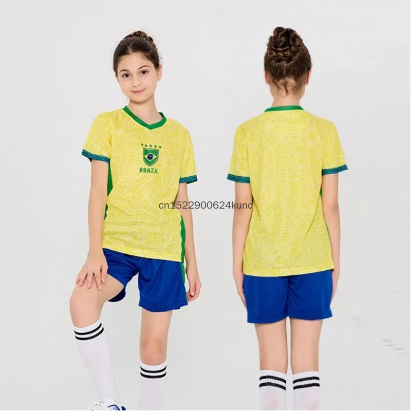 Kids Brazil Argentina Germany Football Jersey Boy Girls Quick Dry Club National Soccer Jersey Sets Childs Cheerleading Costume