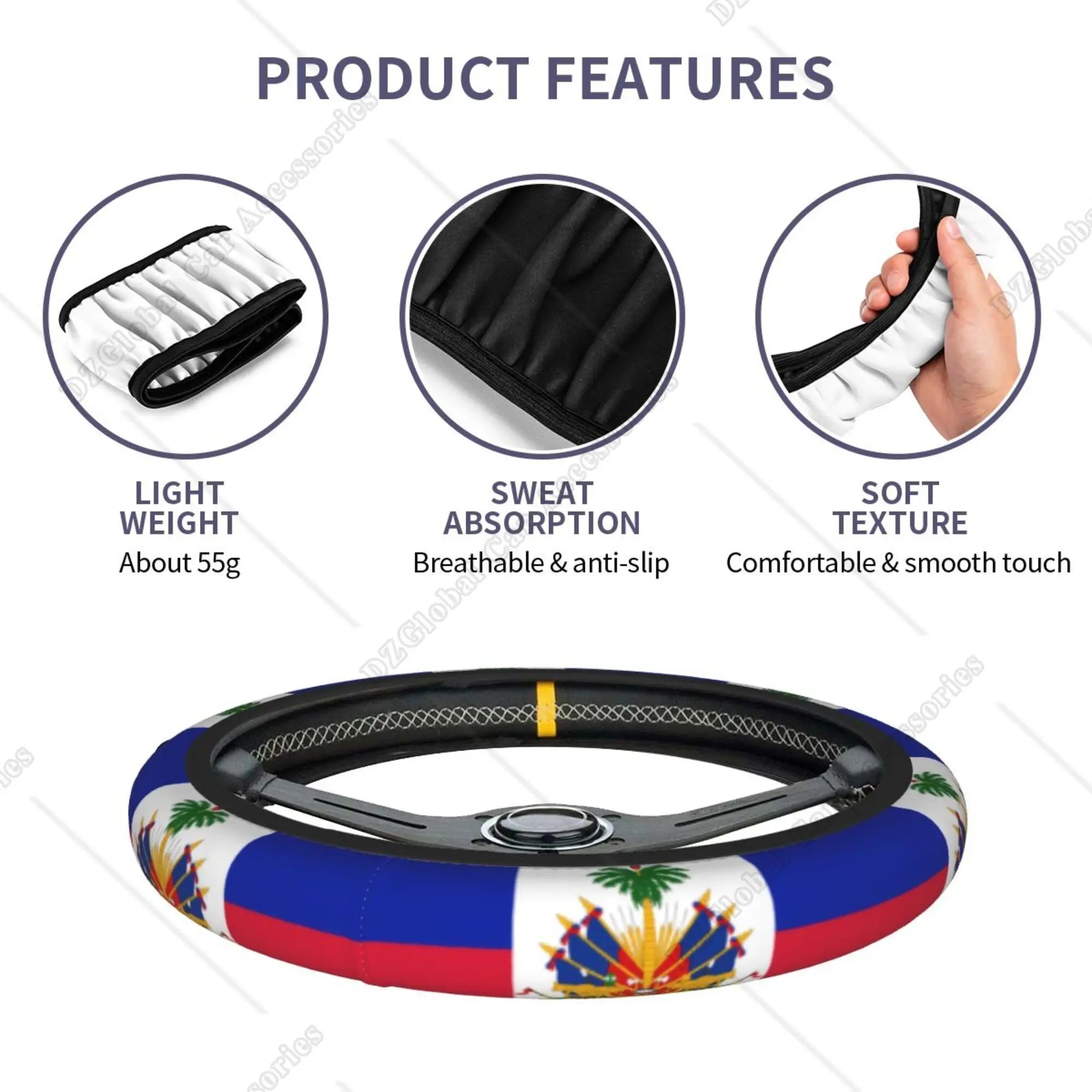 Haiti Flag Steering Wheel Cover
