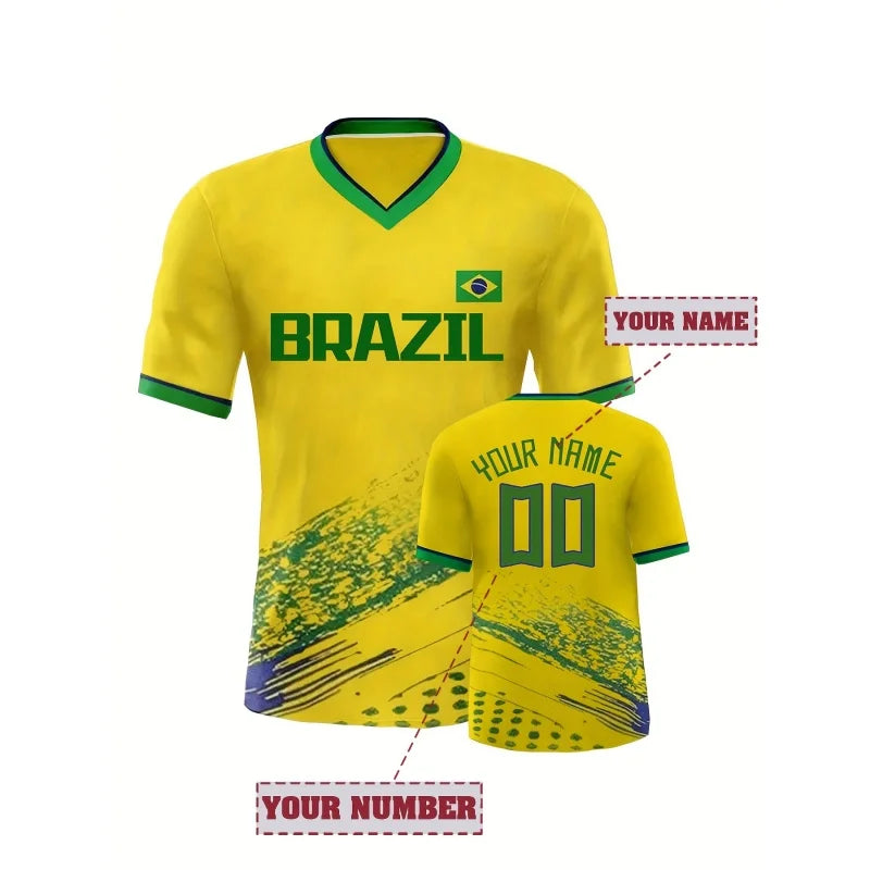 Brazilian Football Pattern T-Shirt For Men Brazil Sports Jerseys