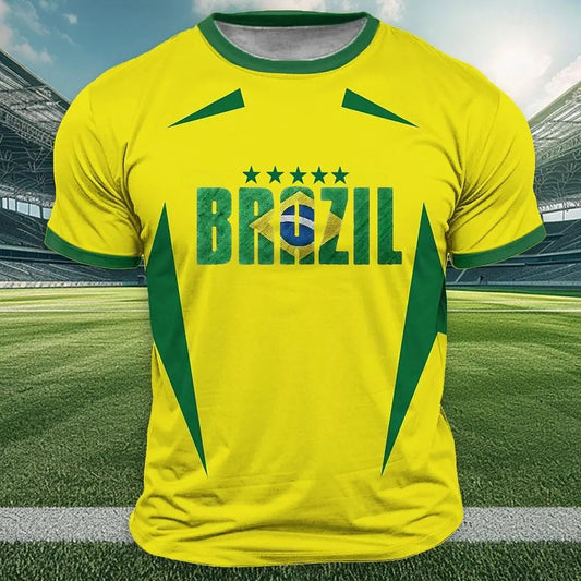 Brazil Flag Print T Shirt For Men Outdoor Sports Short Sleeve All Season Gifts