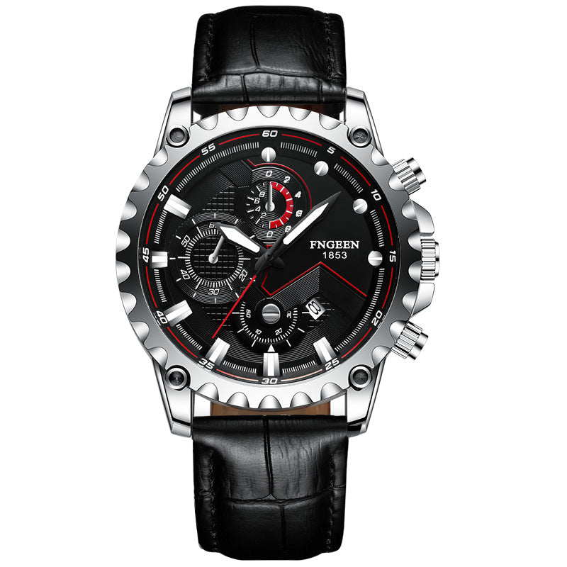 Men's waterproof sports stainless steel watch by R&G Boutique with a sleek black dial and durable band.